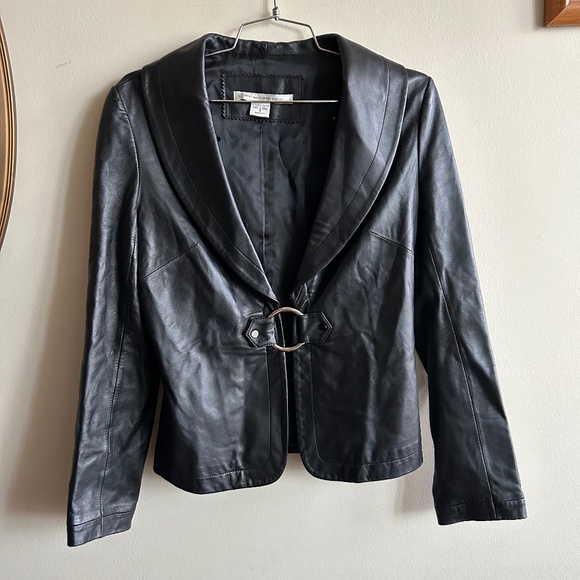 Diane von Furstenberg Black Leather Jacket – Size 6 – 100% Real Leather - Picture 1 of 9
